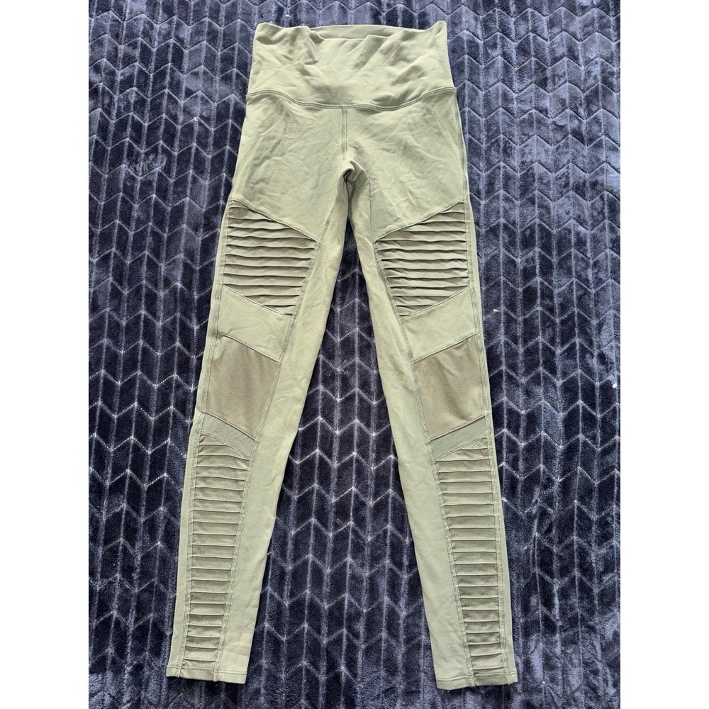 Alo Yoga Leggings Womens Green Moto High Rise Panel Activewear‎ Workout Size S